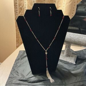 Elegant Silvertone and Red Jewelry Set